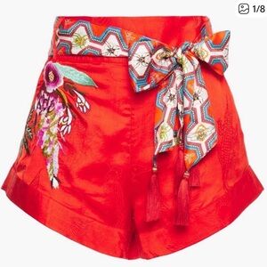 Beautiful Camilla Faraway Tree Silk Embroidered Shorts Silk Sash. XS. FIRM $.